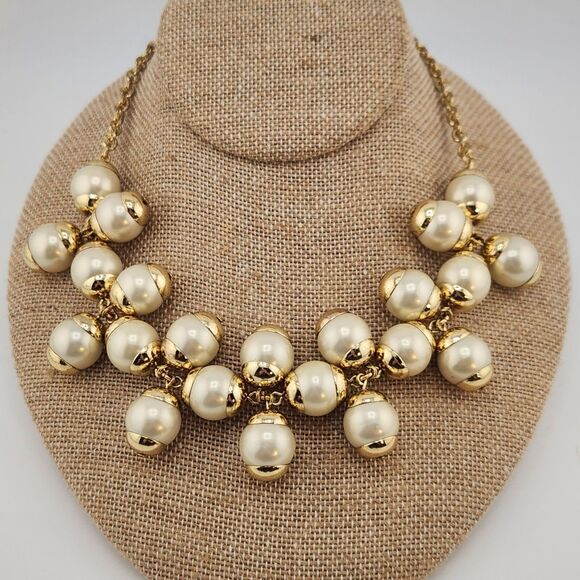 J-Crew Cha-Cha Statement Necklace Cream Glass Pearl Bauble Maximalist Going Out - Picture 1 of 8